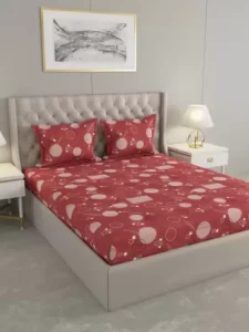 Raymond Home 104 TC Cotton Double Geometric Flat Bedsheet  (Pack of 1, Red)