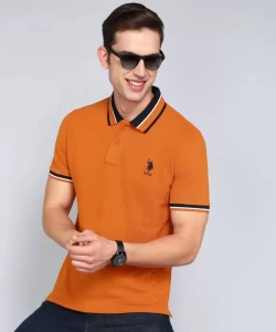 Men Solid Polo Neck Pure Cotton Orange TShirt