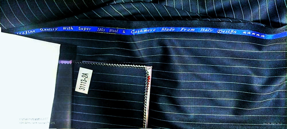 Dark Blue Striped Extrafine Italian Wool Cashmere Super 180S