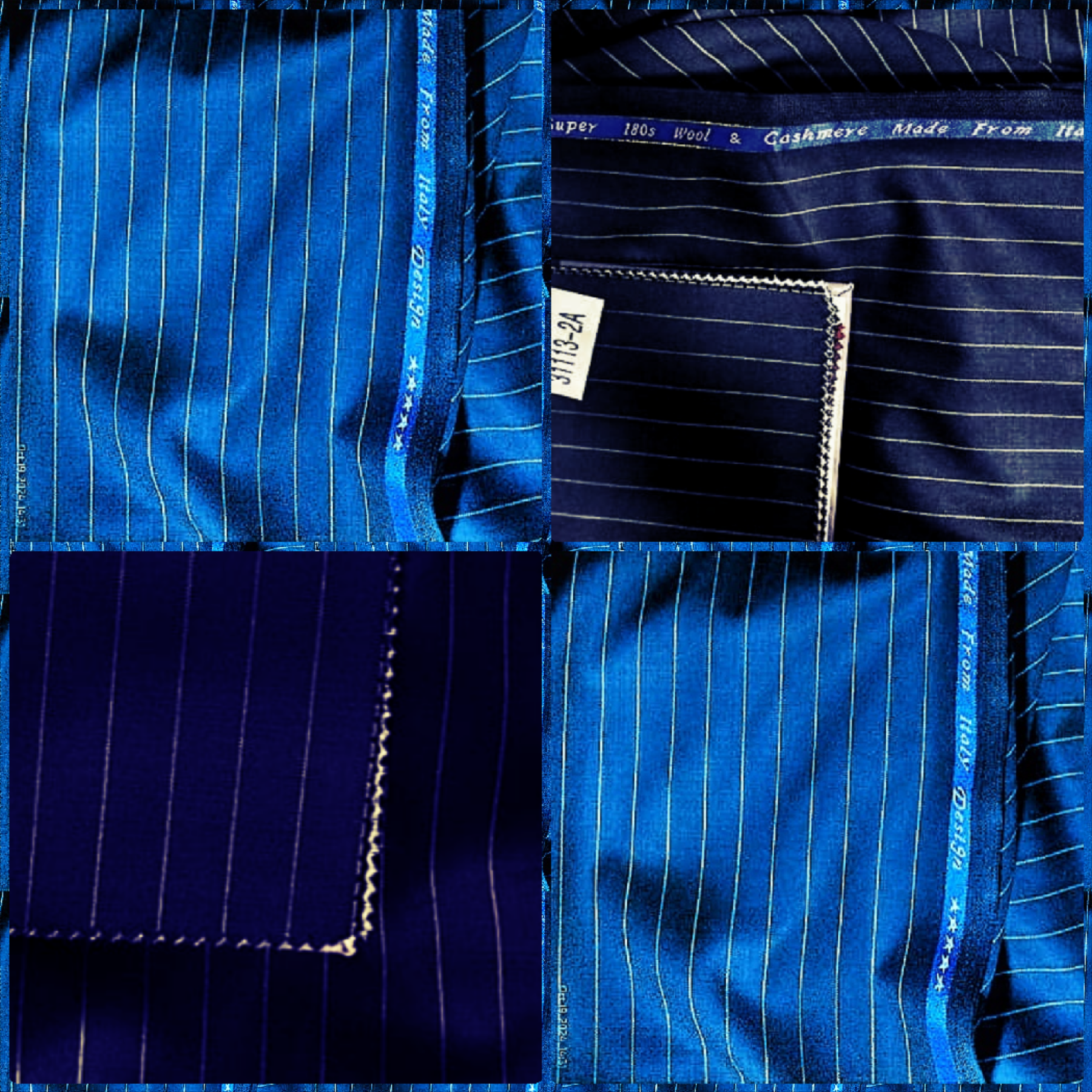 Dark Blue Striped Extrafine Italian Wool Cashmere Super 180S